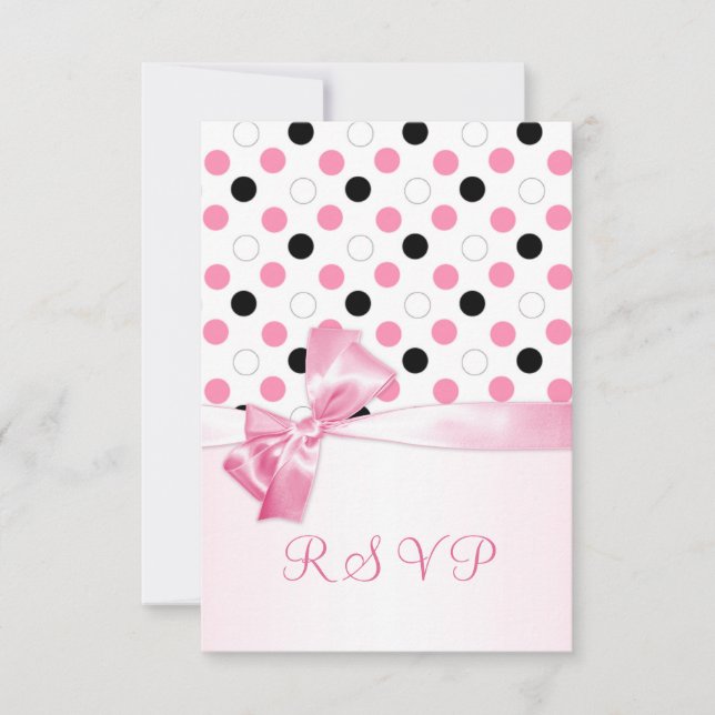 Black, pink, white polka dots RSVP (Front)