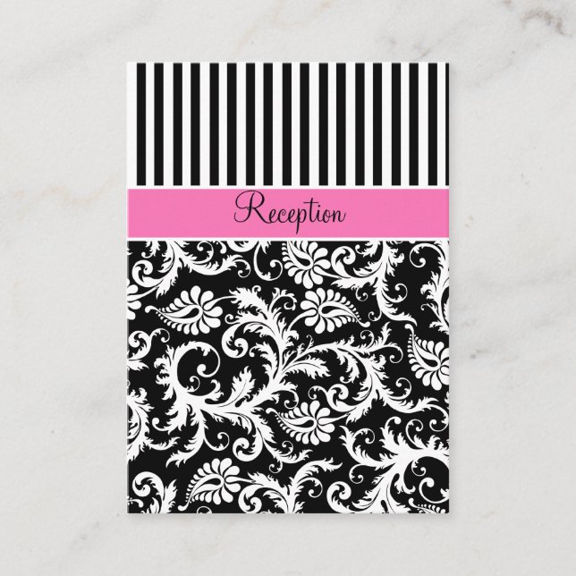 Black Pink White Stripe Damask Enclosure Card (Front)