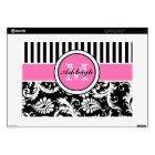 Black, Pink, White Stripe Damask Laptop Skin