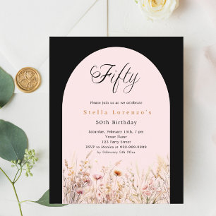 Black pink wildflower floral budget 50th birthday