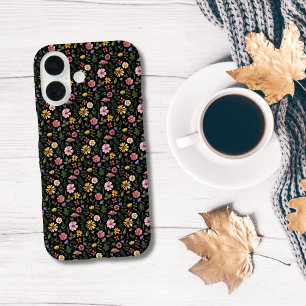 Black Pink Yellow Green Watercolor Florals Trendy iPhone 16 Case
