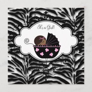 Black Pink Zebra Baby Girl Shower Invitations