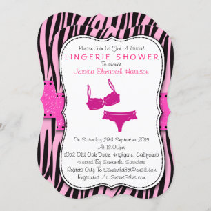 Black & Pink Zebra Print Bracket Lingerie Shower Invitation