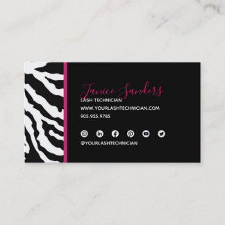 Black & Pink Zebra Print QR CODE Business Card