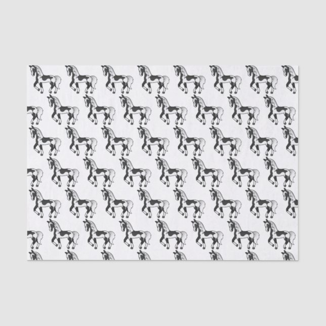 Black Pinto Cartoon Trotting Horse Pattern Tissue Paper (Front)