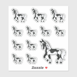 Black Pinto Cute Cartoon Trotting Horses