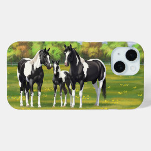 Black Pinto Paint Quarter Horses In Summer Pasture iPhone 15 Case