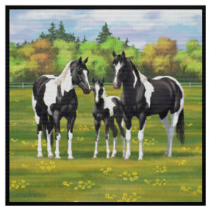 Black Pinto Paint Quarter Horses In Summer Pasture Fabric