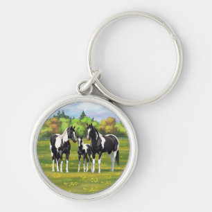 Black Pinto Paint Quarter Horses In Summer Pasture Key Ring