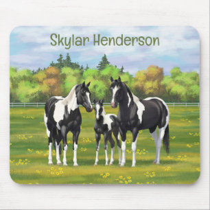 Black Pinto Paint Quarter Horses In Summer Pasture Mouse Pad