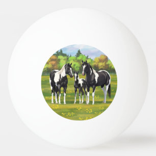 Black Pinto Paint Quarter Horses In Summer Pasture Ping Pong Ball
