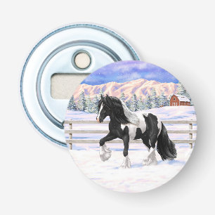 Black Pinto Piebald Gypsy Vanner Draught Horse Bottle Opener