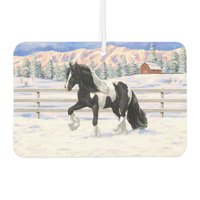 Black Pinto Piebald Gypsy Vanner Draught Horse Car Air Freshener (Front)