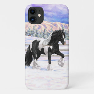 Black Pinto Piebald Gypsy Vanner Draught Horse iPhone 11 Case