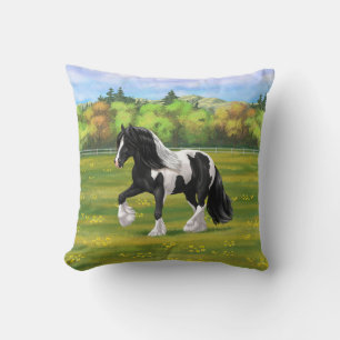 Black Pinto Piebald Gypsy Vanner Draught Horse Cushion