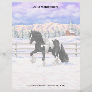 Black Pinto Piebald Gypsy Vanner Draught Horse Custom Letterhead