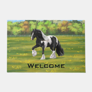 Black Pinto Piebald Gypsy Vanner Draught Horse Doormat