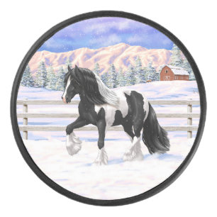 Black Pinto Piebald Gypsy Vanner Draught Horse Hockey Puck