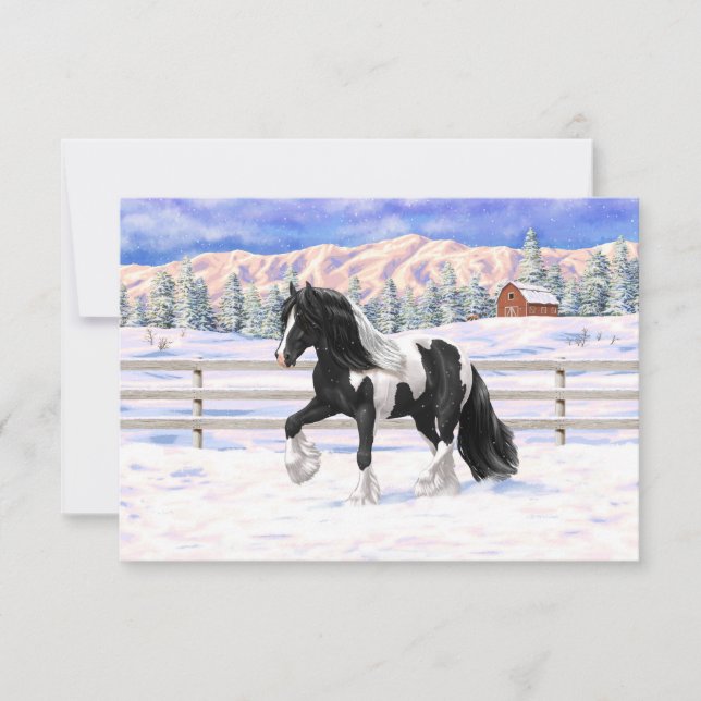 Black Pinto Piebald Gypsy Vanner Draught Horse Invitation (Front)