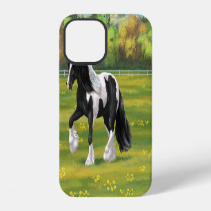 Black Pinto Piebald Gypsy Vanner Draught Horse iPhone 12 Case