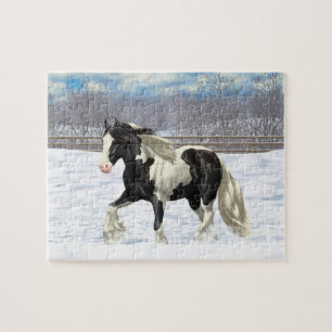 Black Pinto Piebald Gypsy Vanner Draught Horse Jigsaw Puzzle