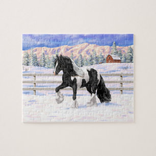 Black Pinto Piebald Gypsy Vanner Draught Horse Jigsaw Puzzle