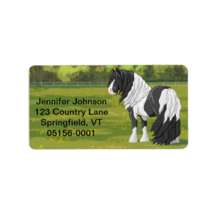 Black Pinto Piebald Gypsy Vanner Draught Horse Label