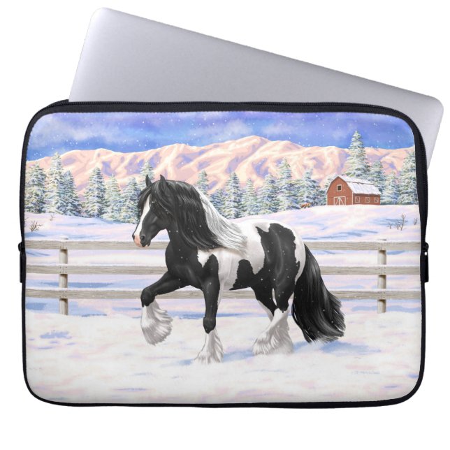 Black Pinto Piebald Gypsy Vanner Draught Horse Laptop Sleeve (Front)