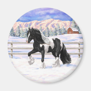 Black Pinto Piebald Gypsy Vanner Draught Horse Magnet