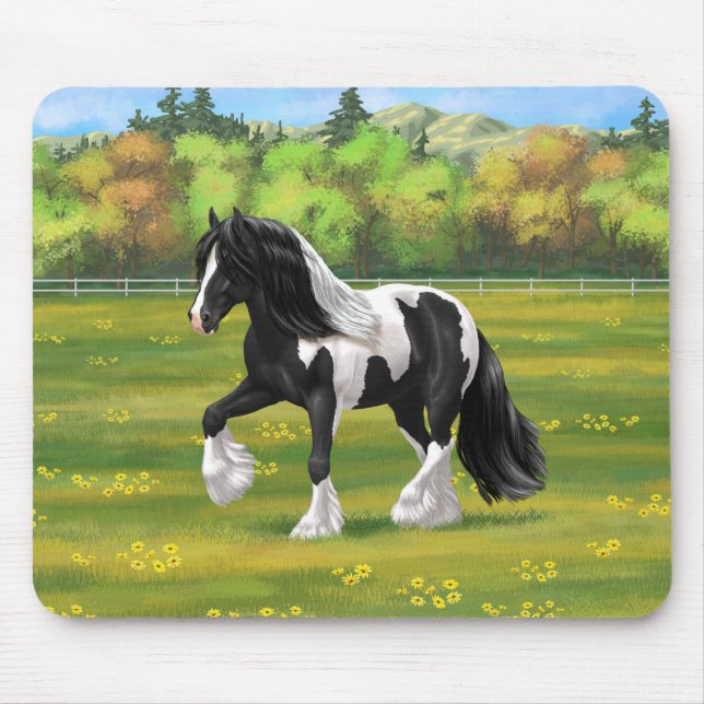 Black Pinto Piebald Gypsy Vanner Draught Horse Mouse Pad (Front)