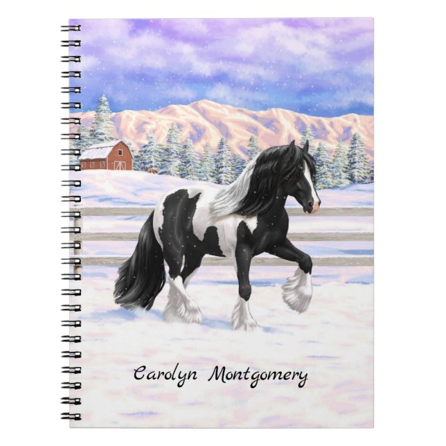 Black Pinto Piebald Gypsy Vanner Draught Horse Notebook (Front)