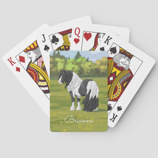 Black Pinto Piebald Gypsy Vanner Draught Horse Playing Cards (Back)