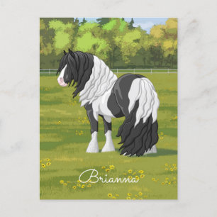 Black Pinto Piebald Gypsy Vanner Draught Horse Postcard