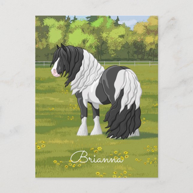 Black Pinto Piebald Gypsy Vanner Draught Horse Postcard (Front)