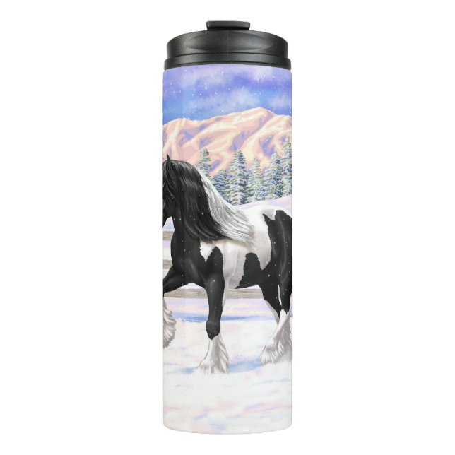 Black Pinto Piebald Gypsy Vanner Draught Horse Thermal Tumbler (Front)
