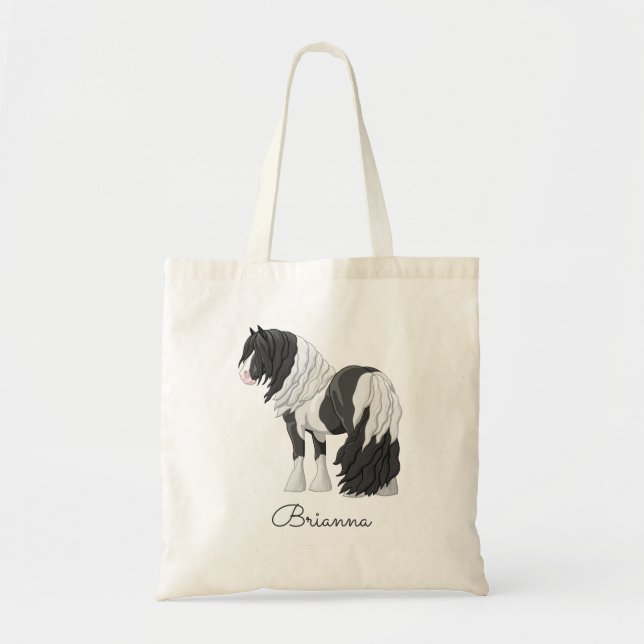 Black Pinto Piebald Gypsy Vanner Draught Horse Tote Bag (Front)