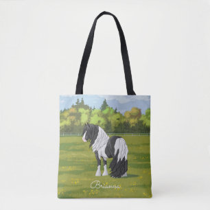 Black Pinto Piebald Gypsy Vanner Draught Horse Tote Bag