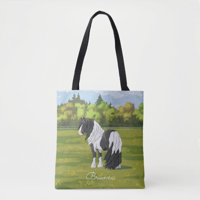 Black Pinto Piebald Gypsy Vanner Draught Horse Tote Bag (Front)