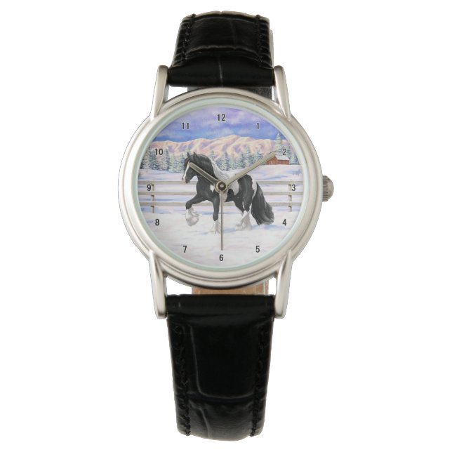 Black Pinto Piebald Gypsy Vanner Draught Horse Watch (Front)
