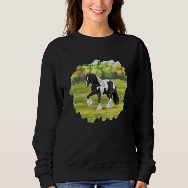 Black Pinto Piebald Gypsy Vanner Irish Cob Draught Sweatshirt (Front)