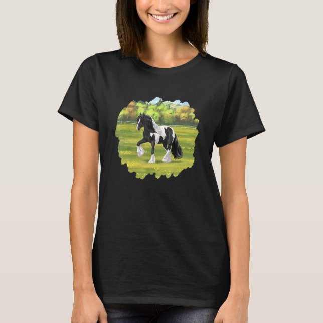 Black Pinto Piebald Gypsy Vanner Irish Cob Draught T-Shirt (Front)