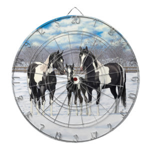 Black Pinto Quarter Horse Paint Horses In Snow Dartboard