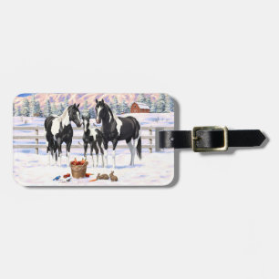 Black Pinto Quarter Horse Paint Horses In Snow Luggage Tag