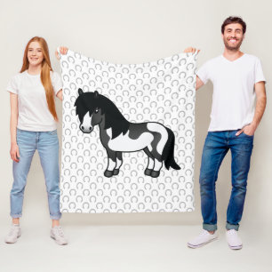 Black Pinto Shetland Pony Cartoon Illustration Fleece Blanket