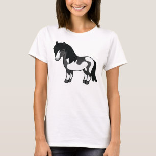 Black Pinto Shetland Pony Cartoon Illustration T-Shirt