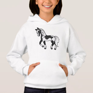 Black Pinto Trotting Horse Cartoon Illustration