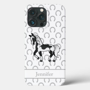 Black Pinto Trotting Horse Cartoon Illustration iPhone 13 Pro Case