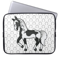 Black Pinto Trotting Horse Cartoon Illustration