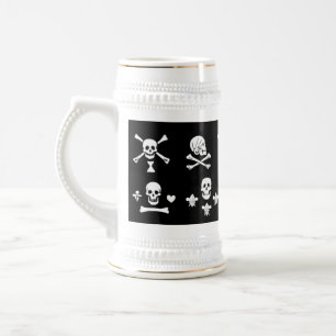 BLACK PIRATE BANNERS SKULL,CROSSED BONES,SWORDS BEER STEIN