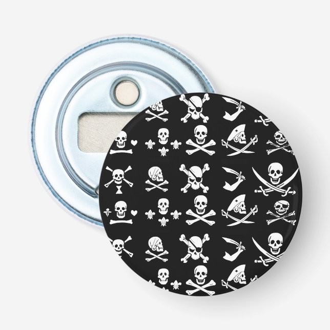 BLACK PIRATE BANNERS SKULL,CROSSED BONES,SWORDS BOTTLE OPENER (Front)